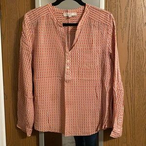 Loft Peach/Cream/Brown Split Neck Blouse L